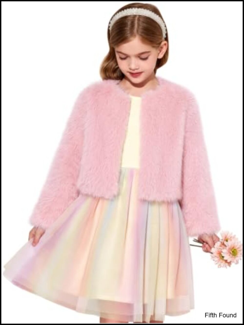 Girls Faux Fur Dress Coat Fluffy Open Front Long Sleeve Jacket